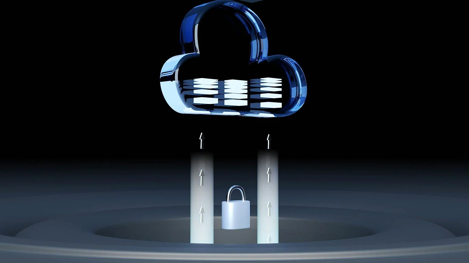 A secure cloud and padlock representing layered cyber security architecture